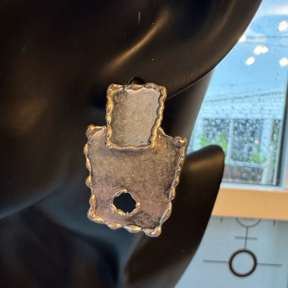 Silver-Tone Brutalist Style Drop Earrings